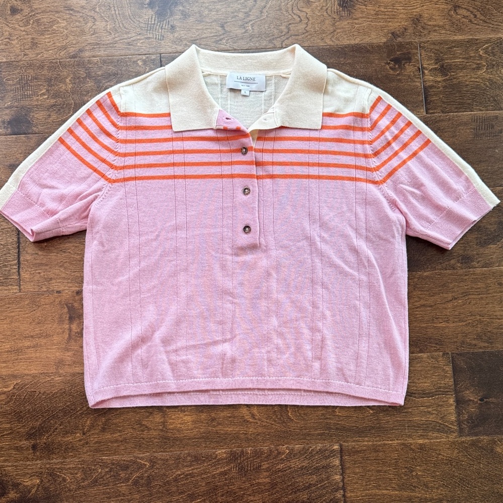 LA Ligne  Polo with Pink and Orange Stripes